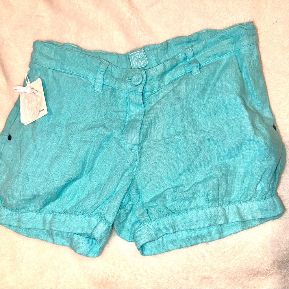 120% lino Turquoise Short ; size “ 6 anni”